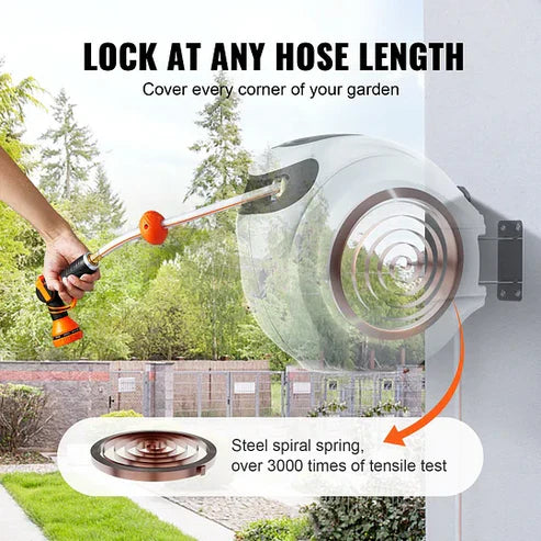 Intelligent Retractable Hose Reel, 180° Swivel Wall Mount